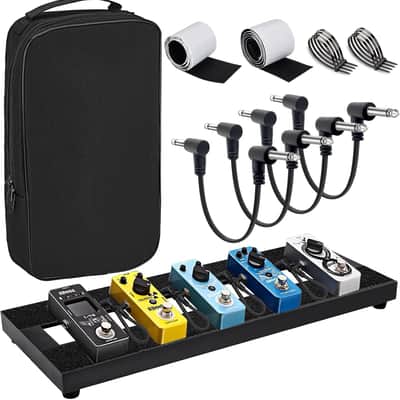 Small Guitar Pedal Board, 15x5.7x1.18", Aluminum Alloy Black Effects Mini Pedal Board with 4 Pcs 6 Inch Guitar Pedal Cable, Carrying Bag, Adhesive Hookside Tape image 1