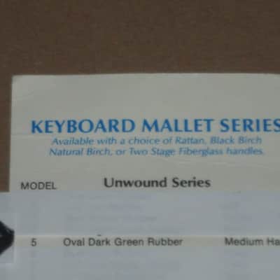 one pair new old stock A+ Mike Balter MB5B (5B) Medium Hard Keyboard Mallets - 1" diameter Oval Dark Green Rubber HEADS and Natural Birch HANDLES (for Marimba, Xylophone) mid to late 1990s (+ packaging) Unwound Series image 5