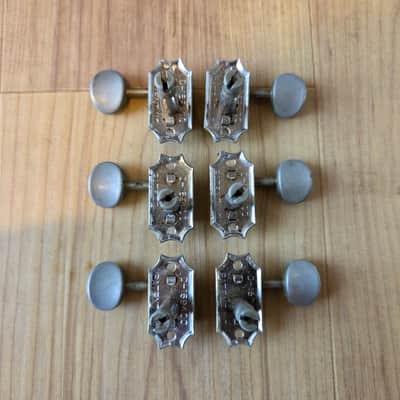 Set of Vintage 1960's Kluson Double Line, Metal Button 3 x 3 Guitar Tuners w/ Ferrules, Screws! image 3