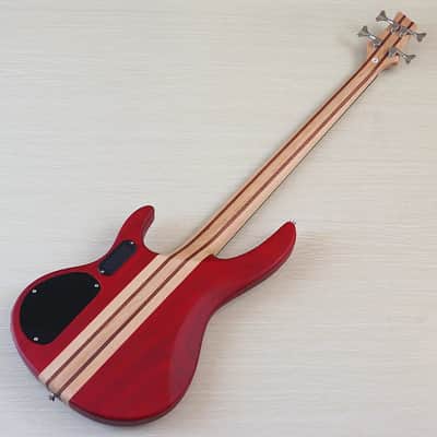 Red Custom 4 String Electric Bass, Ash Wood Body, Maple Neck, 24 Frets Fingerboard image 3
