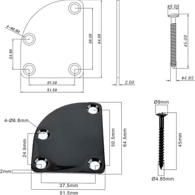 Electric Guitar Curved Neck Plate Stainless Steel Neck Joint Plate Compatible with Strat St Telecaster Tele Electric Bass Guitar Replacement Parts Vacuum Black image 6