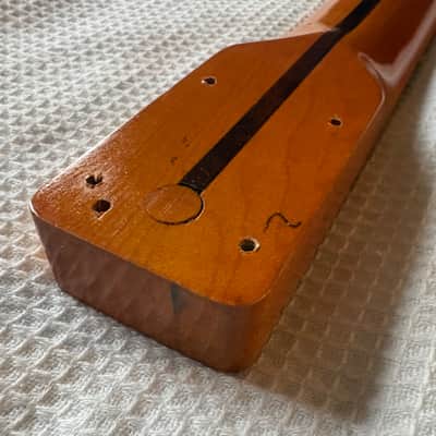 Fender Squire Tele,Telecaster Guitar NECK, CUSTOM UPGRADED to simulate a 60's Neck, with a NEW vintage Nitrocellulose Amber Finish,Kluson style tuners, New Vntage Tele Neck Logo decal image 14