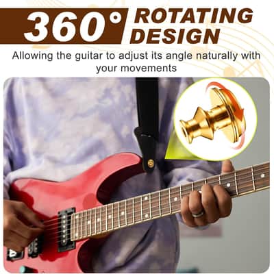 4 Set Guitar Strap Button Compatible with Straplok, Dual Design Strap Locks Electric Guitar, 360° Rotating Lock Button for Bass/Ukulele (Gold) image 3