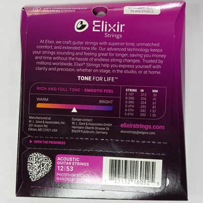 Elixir Phosphor Bronze Acoustic Guitar String Set NANOWEB Coating Light 12-53 image 3