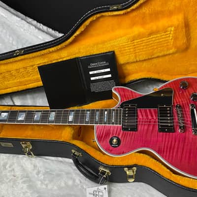 NEW! Gibson Dealer Select Custom Shop Les Paul Custom AAA Reverse Chevron Figured Top - Transparent Pink - Authorized Dealer - WOW! 8.8 lbs - G06630 imagen 15
