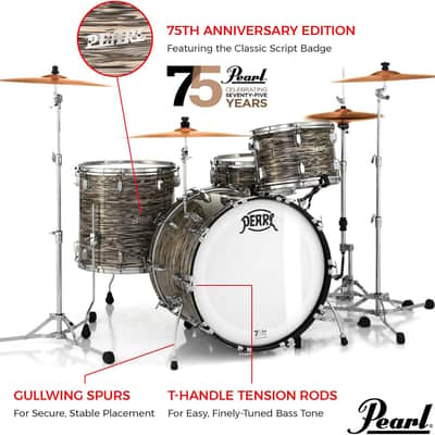 Pearl President Series Deluxe 3-piece 75th Anniversary Edition Shell Pack in Desert Ripple (#768) covered finish featuring 22"x14" Bass Drum w/Cymbal Holder, 13"x9" Tom, and 16"x16" Floor Tom image 2