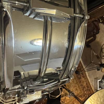 Ludwig No. 400 Supraphonic 5x14" 10-Lug Aluminum Snare Drum with Pointed Blue/Olive Badge 1969 - 1979 Chrome-Plated image 21