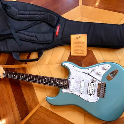 2001 Fender USA Lone Star American HSS Stratocaster Electric Guitar Teal Green Metallic Fender Padded case image 2