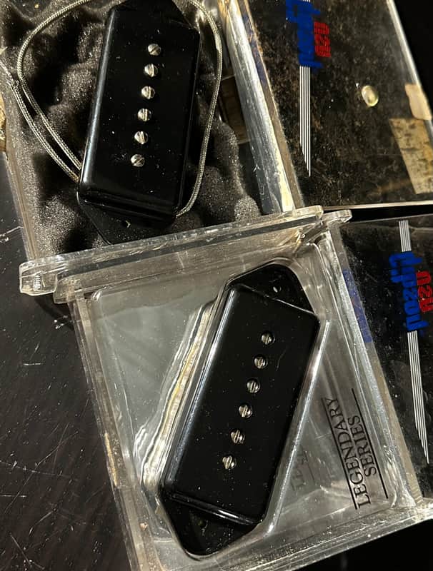 1990s Gibson N.O.S. Dogear P90 Neck & Bridge Black Guitar Pickups (SET) image 1