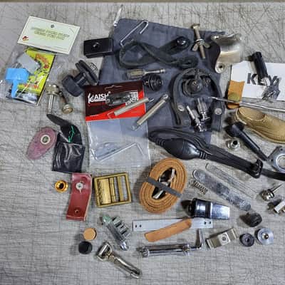 Vintage Pile of  Switch Surrounds Strap Parts String Winders Harness Misc Guitar Junk Parts Luthier image 1