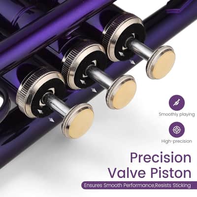 Bb Trumpet for Beginners, Brass Student Trumpet Kit with Case, 7C Mouthpiece, Cleaning Kit, Standard B Flat Instrument - Purple image 2