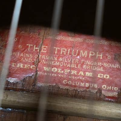 Wolfram The Triumph Metal Fret Board Slotted Headstock 12 Fret Parlor 1890s 1900s 1910s image 17