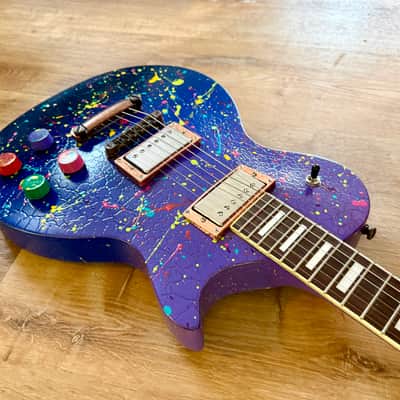 Custom Hand-painted LP Style Guitar - Blue/Purple Splatter Finish image 12