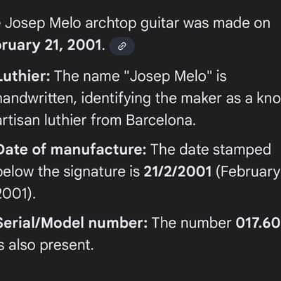 Josep Melo JM3 Deluxe CustomArchtop 2001 - European Spruce (top) European Maple image 25