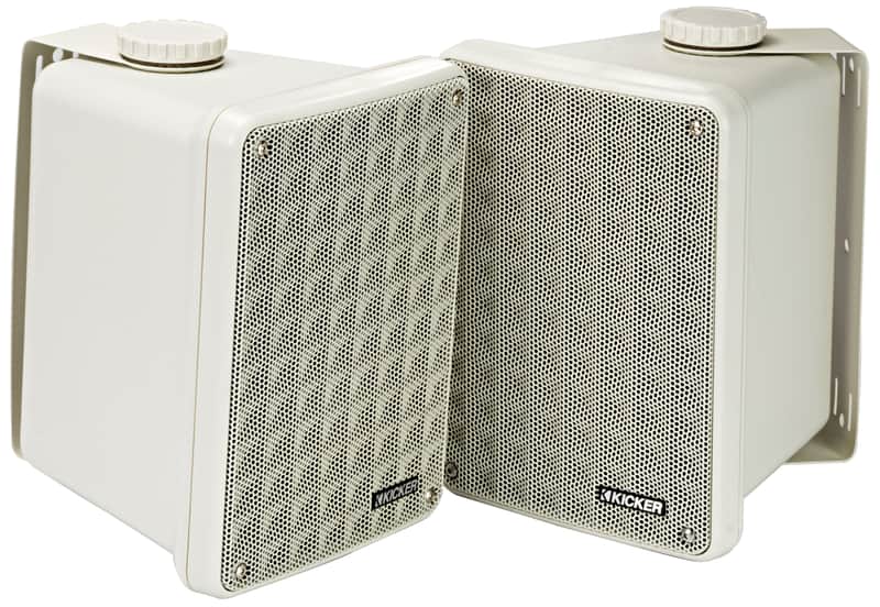 Kicker KB6 Full Range 2-Way High-efficiency Indoor Outdoor Speakers (Pair) - Gray image 1