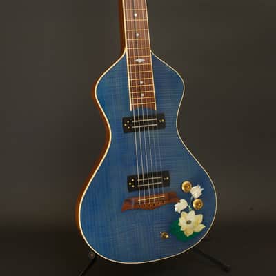 Asher "Lotus Flower" Inlay on Electro Hawaiian Model I 2005 trans blue nitro image 2
