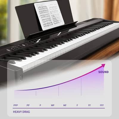 Piano 88 Key Full Size Weighted Keyboard, Hammer-Action Portable Electric Piano For Beginner Adults, Bundle With Sustain Pedal, Piano Stickers, Music Rest, Black image 3
