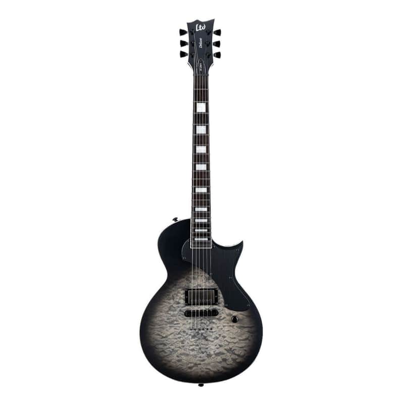 ESP LTD EC-01FT 6-String Right-Handed Electric Guitar with Mahogany Body, Quilted Maple Top, and Macassar Ebony Fingerboard (Charcoal Burst Satin Teardrop) image 1
