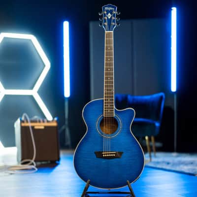 Washburn EA15TBL | Festival Series Mini Jumbo Cutaway Acoustic / Electric Guitar, Flame Transparent Blue image 8