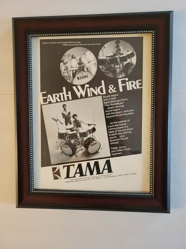 1976 Tama Drums Promotional Ad Framed Ralph Ralph Johnson & Freddie White Earth, Wind & Fire Orig image 1