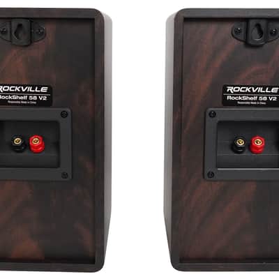 Pair Rockville RockShelf 58D Dark Wood 5.25" Bookshelf Speakers+28" Stands+Rack image 3