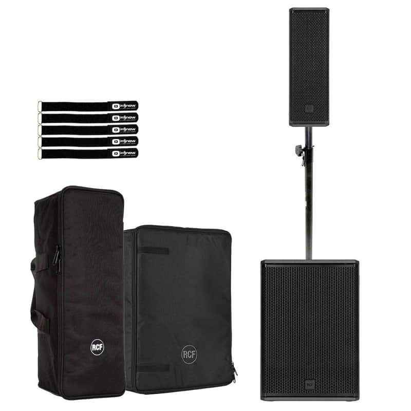RCF NXL 14-A Black Column Speaker w 15-AX Subwoofer Pole & Covers image 1