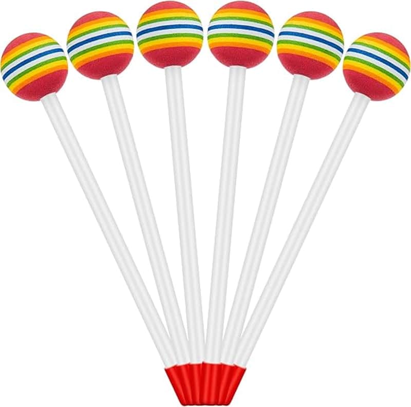6 Pieces Lollipop Felt Drum Stick Soft Lollipop Drum Timpani Mallets Foam Head Percussion Sticks Rainbow Plastic Drumsticks for Kids Hand Percussion Toy for Adults Musical Instrument Accessories image 1