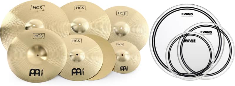 Meinl Cymbals HCS Super Set - 10/14/16/16/18/20 inch  Bundle with Evans EC2 Clear 3-piece Tom Pack - 10/12/16 inch image 1