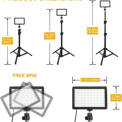 3 Packs 70 LED Video Light with Adjustable Tripod Stand/Color Filters, 5600K USB Studio Lighting Kit for Tablet/Low Angle Shooting, Collection Portrait YouTube Photography image 2