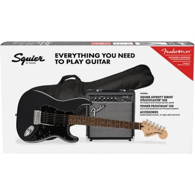 Squier Affinity Series Stratocaster HSS Pack LRL Charcoal Frost Metallic - Beginner electric guitar kit image 2