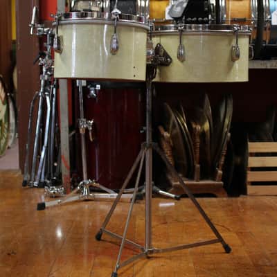 1970's Slingerland 10" and 12" Timbale Set in White Marine Pearl image 2