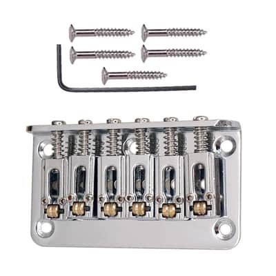 Hardtail Fixed Guitar Bridge | 6 String Roller Saddle Bridge for Electric Guitar Replacement with Wrench & Screws (78mm, Chrome) image 7