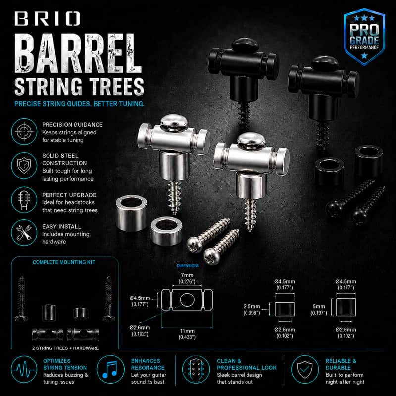 Brio Pro Steel Barrel Style String Trees / String Guides — Set of 2 - Chrome image 1