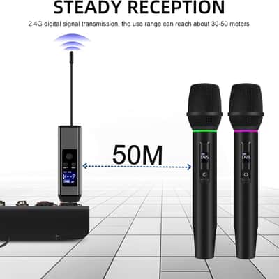 Dual Wireless Handheld Microphone System with RGB Lights, 2.4G Stable Transmission, 99 Channels, Heart-Shaped Pickup for Karaoke, Stage Performance, Vocal Concert image 2