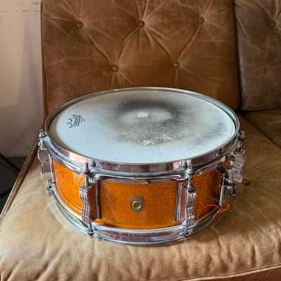 Vintage Ludwig Jazzfestival 14x5 Snare early 60ies (pre serial keystone badge) - Orange/Gold Sparkle image 5
