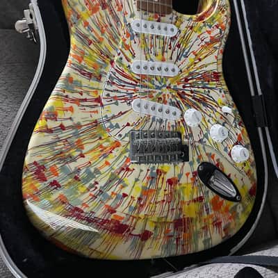 Fender FSR "Splattercaster" Standard Splatter Stratocaster with Rosewood Fretboard 2003 - 2004 - Dakota Red, Graffiti Yellow, Blue Agave, and Orange Drop over Olympic White image 2