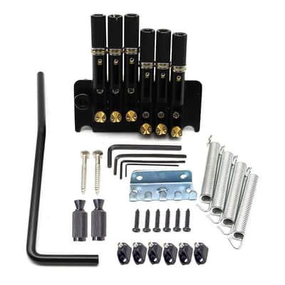 Black 6 String Headless Guitar Bridge Set, Fanned Fret Tremolo image 2