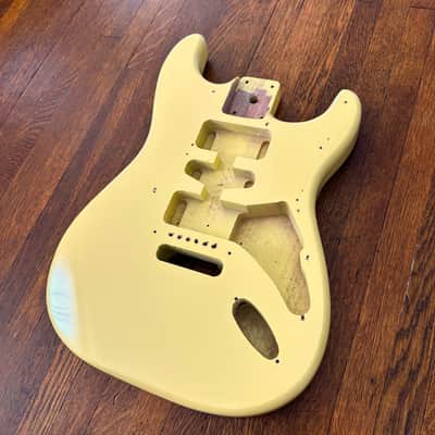 Yellow Strat Body Replacement Part for Stratocaster Banana Cream Milk White Moon White Import Bridge Spacing Used St Full Thickness image 3