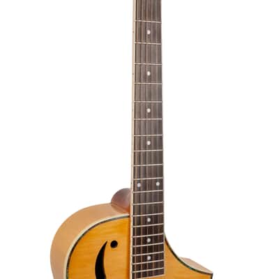 Gold Tone Mojo Flamed Solid Maple Top Mahogany Round Neck Resonator Guitar with Pickup and Case image 7