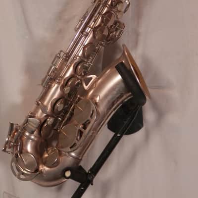 King Zephyr vintage silver alto saxophone with case and mouthpiece Serviced image 5