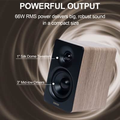 Edifier Bookshelf Speakers, 66W RMS Desktop Speakers, Hi-Res Audio & Hi-Res Wireless Audio Computer Speakers, Bluetooth V5.3 Speakers with USB-C AUX Input and Stands – Oak image 2