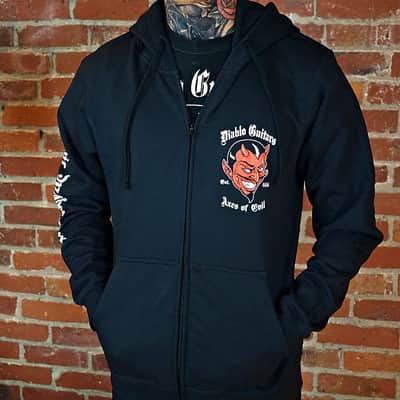 Diablo Guitars Zip-Up Hoodie "Axes of Evil EST.666" Evil MF Sleeve-SM image 3
