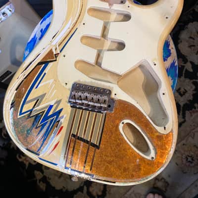 Fender MIJ 357V Stratocaster Body Project 1980s-90 - Vintage White w/ Custom Handpainted Details Art Deco Design image 1