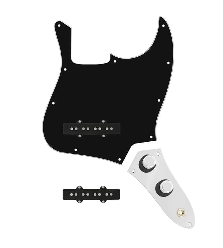 920D Custom Jazz Bass Loaded Pickguard With Groove (Modern) Pickups, Black Pickguard, and JB-CON-CH-BK-T Control Plate image 1