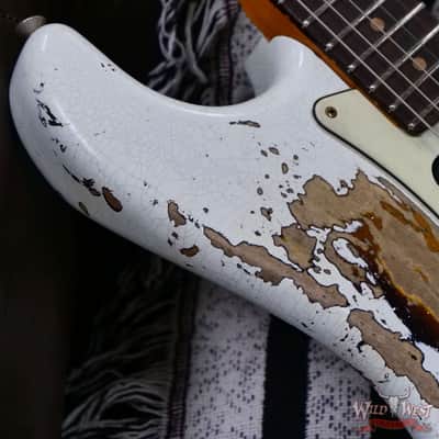 Fender Custom Shop Wild West White Lightning Stratocaster Floyd Rose HSH Rosewood Fingerboard 22 Frets Heavy Relic 2 Tone Sunburst 8.05 lbs image 9