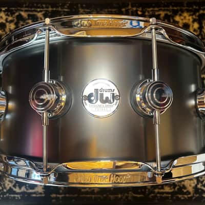 DW Collector's Series Satin Black Over Brass 6.5x14" Snare Drum - Satin Black with Chrome Hardware image 1