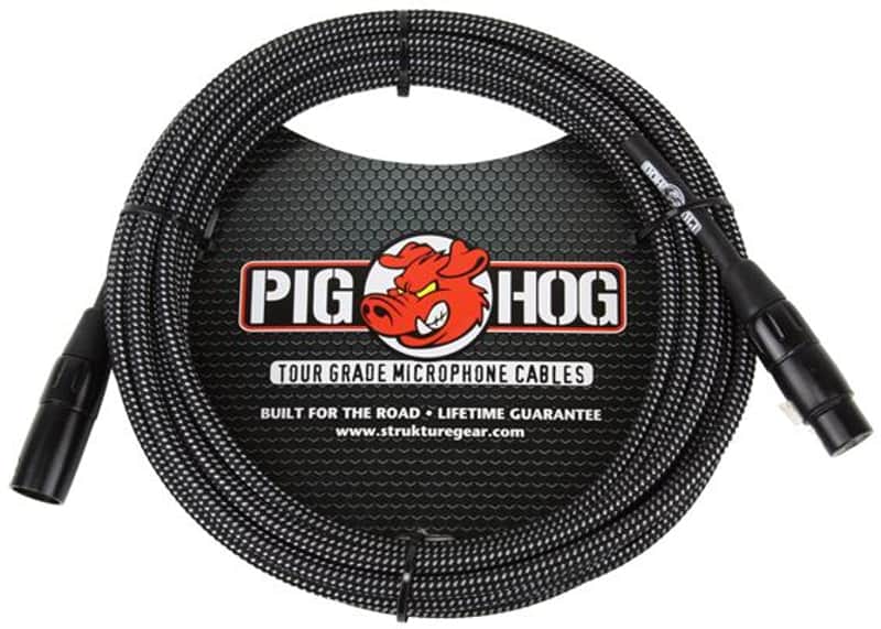 Pig Hog 20FT Black and White Woven Mic Cable image 1
