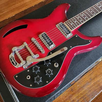 Eastwood Airline Custom K-200 Deluxe semi-hollow double-cut Bigsby w/hsc 2015 - red burst image 1