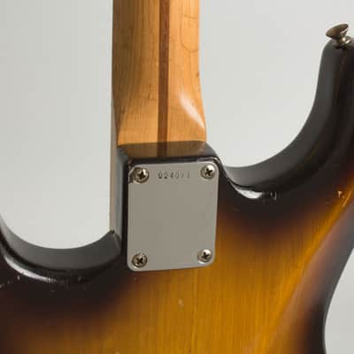 Fender  Stratocaster Solid Body Electric Guitar (1957), ser. #024071, original tweed hard shell case. image 24