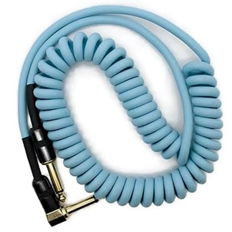 10ft/3m Coiled Guitar Cable L-S Coil Electric Instrument Cable Curly Instrument Cable Stretchable 1/4 inch Right Angle to Straight(Light Blue) image 1
